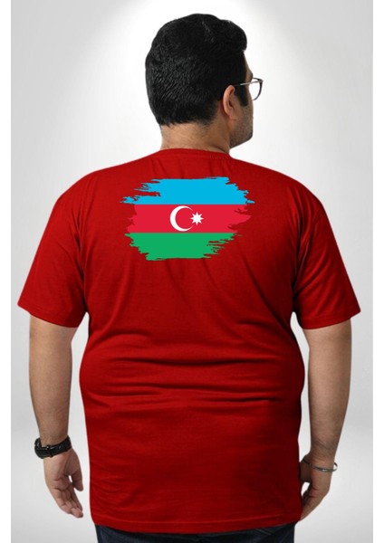 Azerbeycan Bayrağı Büyük Beden Kırmızı Tişört Kadın Erkek Ünisex Sırt Baskılı fırsatları