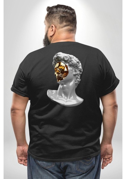 Modern Sanat Apollo Büyük Beden Siyah Tişört Kadın Erkek Ünisex Sırt Baskılı