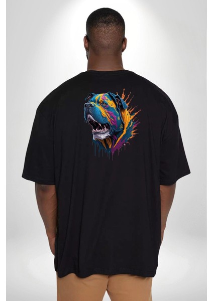 Köpek Saint Bernard Havlama Büyük Beden Siyah Tişört Kadın Erkek Ünisex Sırt Baskılı