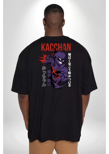 Kasuki Bakugo Anime Büyük Beden Siyah Tişört Kadın Erkek Ünisex Sırt Baskılı