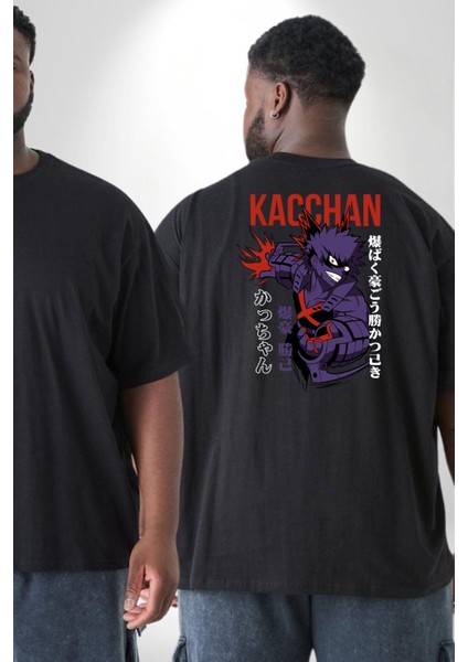 Kasuki Bakugo Anime Büyük Beden Siyah Tişört Kadın Erkek Ünisex Sırt Baskılı fiyatları