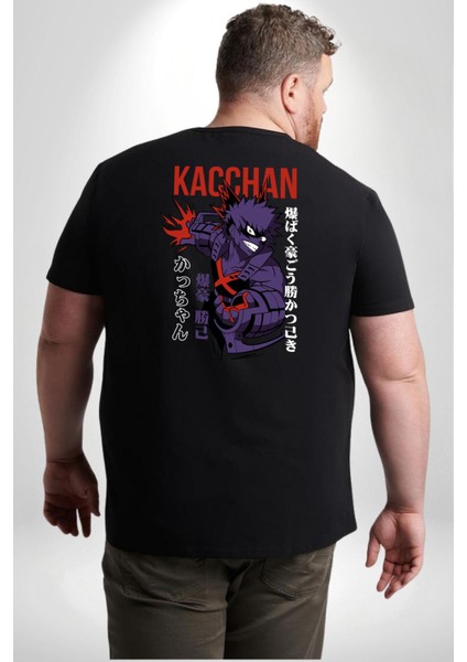 Kasuki Bakugo Anime Büyük Beden Siyah Tişört Kadın Erkek Ünisex Sırt Baskılı fırsatları