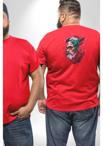 Santa Cool Gözlüklü Büyük Beden Kırmızı Tişört Kadın Erkek Ünisex Sırt Baskılı fiyatları