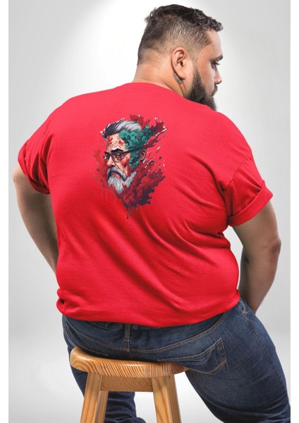 Santa Cool Gözlüklü Büyük Beden Kırmızı Tişört Kadın Erkek Ünisex Sırt Baskılı fırsatları