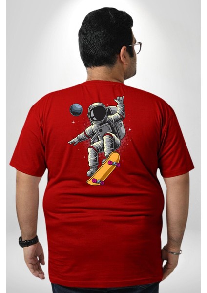 Atronot Kaykay Uzay Mars Büyük Beden Kırmızı Tişört Kadın Erkek Ünisex Sırt Baskılı fırsatları