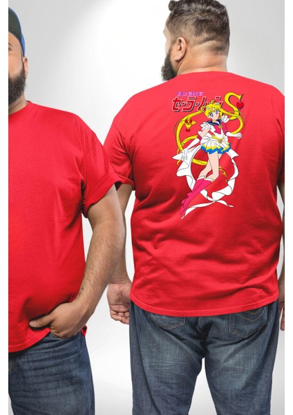 Sailor Moon Anime Usagi Tsukino Büyük Beden Kırmızı Tişört Kadın Erkek Ünisex Sırt Baskılı fiyatları