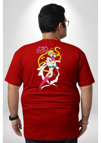 Sailor Moon Anime Usagi Tsukino Büyük Beden Kırmızı Tişört Kadın Erkek Ünisex Sırt Baskılı fırsatları