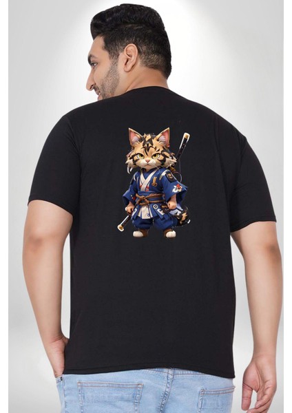 Japon Samuray Kılınç Büyük Beden Siyah Tişört Kadın Erkek Ünisex Sırt Baskılı