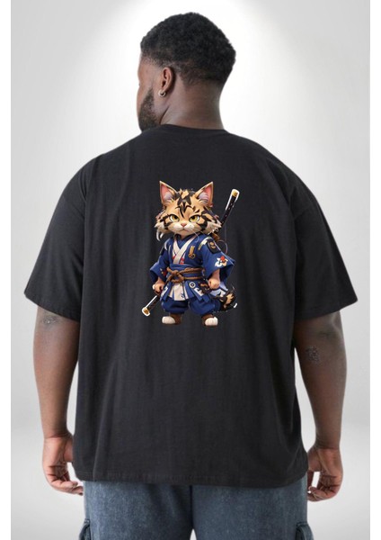 Japon Samuray Kılınç Büyük Beden Siyah Tişört Kadın Erkek Ünisex Sırt Baskılı fırsatları