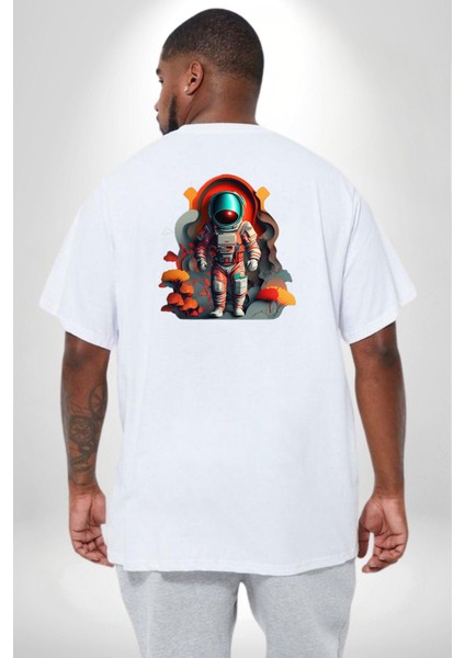 Astronot Yapay Zeka Yürüyüş Büyük Beden Beyaz Tişört Kadın Erkek Ünisex Sırt Baskılı fırsatları