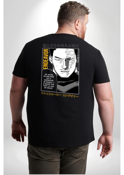 Enji Todoroki Manga Büyük Beden Siyah Tişört Kadın Erkek Ünisex Sırt Baskılı