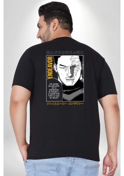 Enji Todoroki Manga Büyük Beden Siyah Tişört Kadın Erkek Ünisex Sırt Baskılı fırsatları