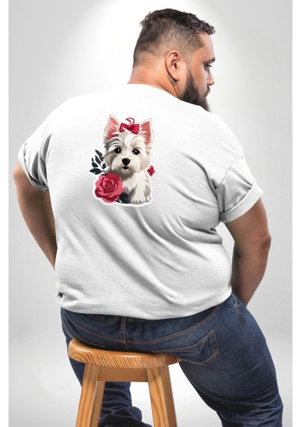 Beyaz Highland Teriyeri Beyaz Gül Büyük Beden Beyaz Tişört Kadın Erkek Ünisex Sırt Baskılı fırsatları
