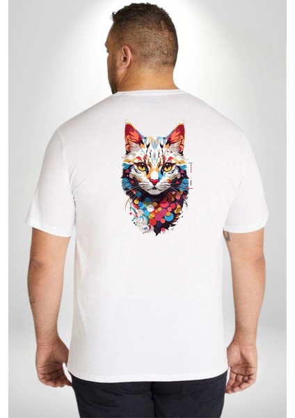 Renki Kedi Sarı Gözlü Tekir Büyük Beden Beyaz Tişört Kadın Erkek Ünisex Sırt Baskılı fırsatları