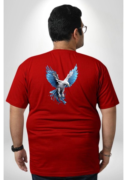 Mavi Beyaz Kartal Kuş Büyük Beden Kırmızı Tişört Kadın Erkek Ünisex Sırt Baskılı fırsatları