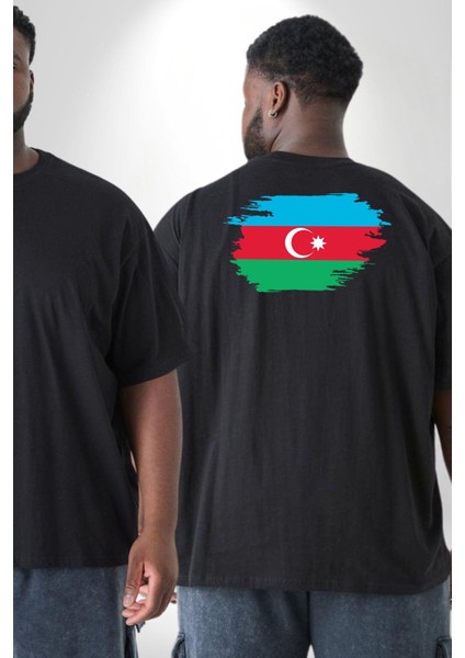 Azerbeycan Bayrağı Büyük Beden Siyah Tişört Kadın Erkek Ünisex Sırt Baskılı fiyatları