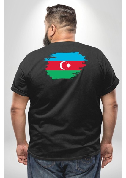 Azerbeycan Bayrağı Büyük Beden Siyah Tişört Kadın Erkek Ünisex Sırt Baskılı fırsatları