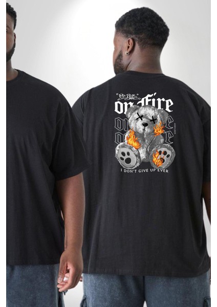 Ateşli Teddy Büyük Beden Siyah Tişört Kadın Erkek Ünisex Sırt Baskılı fiyatları