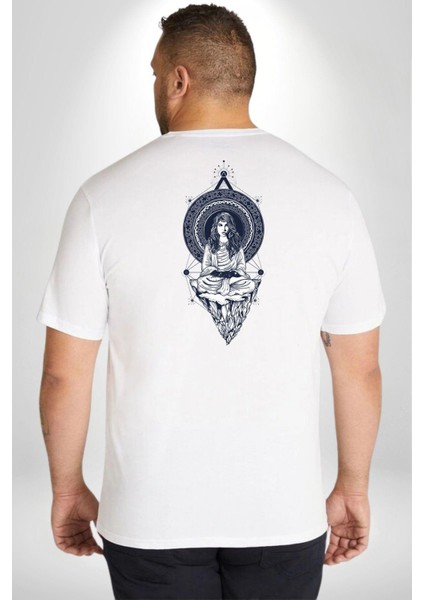 Falcı Meditasyon Yoga Dağın Üstünde Büyük Beden Beyaz Tişört Kadın Erkek Ünisex Sırt Baskılı fırsatları