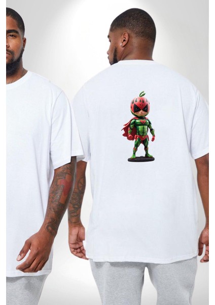 Süper Karpuz Adam Büyük Beden Beyaz Tişört Kadın Erkek Ünisex Sırt Baskılı fiyatları