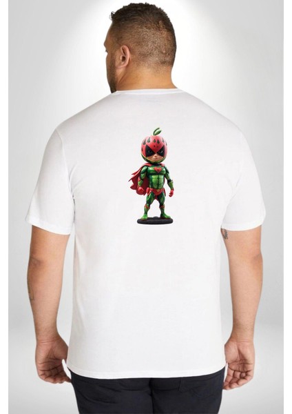 Süper Karpuz Adam Büyük Beden Beyaz Tişört Kadın Erkek Ünisex Sırt Baskılı fırsatları