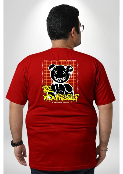 Kendin Ol Büyük Beden Kırmızı Tişört Kadın Erkek Ünisex Sırt Baskılı