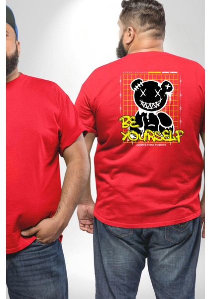 Kendin Ol Büyük Beden Kırmızı Tişört Kadın Erkek Ünisex Sırt Baskılı fiyatları