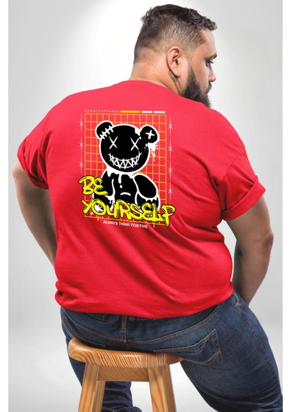 Kendin Ol Büyük Beden Kırmızı Tişört Kadın Erkek Ünisex Sırt Baskılı fırsatları