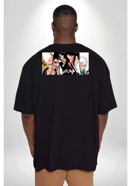 Bleach Anime Büyük Beden Siyah Tişört Kadın Erkek Ünisex Sırt Baskılı