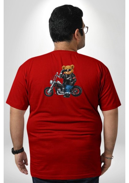 Kask Güneş Gözlüğü Motor Ayı Büyük Beden Kırmızı Tişört Kadın Erkek Ünisex Sırt Baskılı