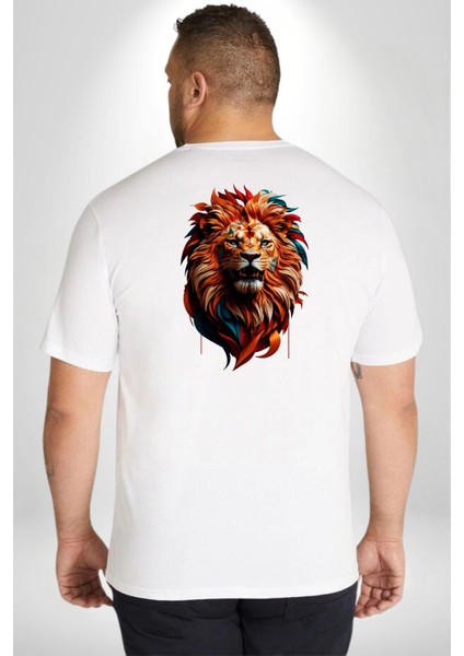 Renkli Kaplan Kükrüyor Büyük Beden Beyaz Tişört Kadın Erkek Ünisex Sırt Baskılı