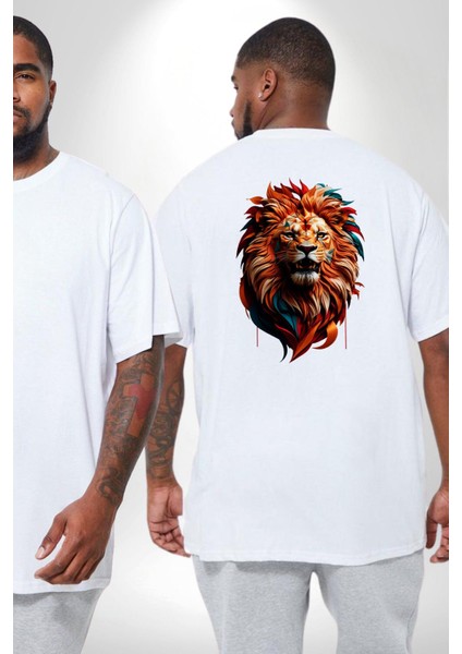 Renkli Kaplan Kükrüyor Büyük Beden Beyaz Tişört Kadın Erkek Ünisex Sırt Baskılı fiyatları