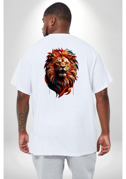 Renkli Kaplan Kükrüyor Büyük Beden Beyaz Tişört Kadın Erkek Ünisex Sırt Baskılı fırsatları