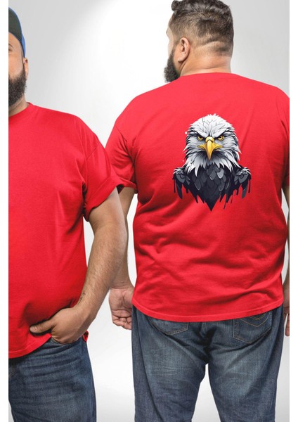 Kırmızı Beyaz Şahin Kafası Büyük Beden Kırmızı Tişört Kadın Erkek Ünisex Sırt Baskılı fiyatları