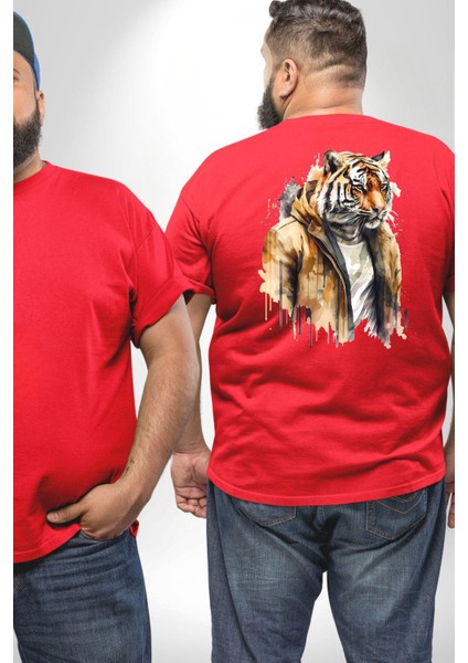 Cool Yakışıklı Kapüşonlu Spor Kaplan Büyük Beden Kırmızı Tişört Kadın Erkek Ünisex Sırt Baskılı fiyatları