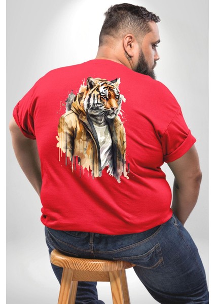 Cool Yakışıklı Kapüşonlu Spor Kaplan Büyük Beden Kırmızı Tişört Kadın Erkek Ünisex Sırt Baskılı fırsatları