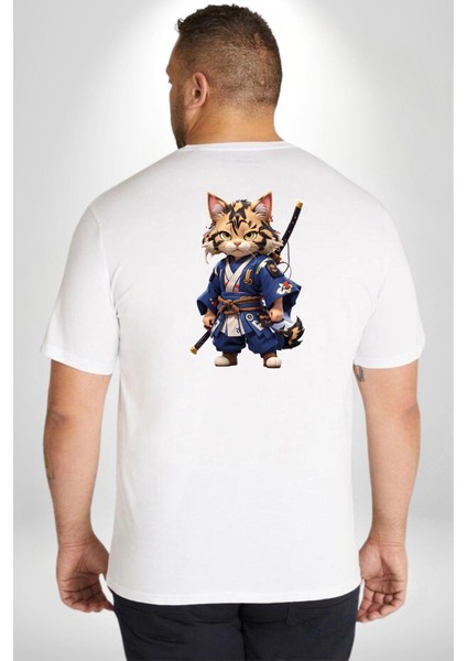 Japon Samuray Kılınç Büyük Beden Beyaz Tişört Kadın Erkek Ünisex Sırt Baskılı fırsatları