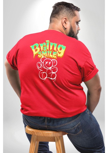 Beyin Gülüşü Büyük Beden Kırmızı Tişört Kadın Erkek Ünisex Sırt Baskılı