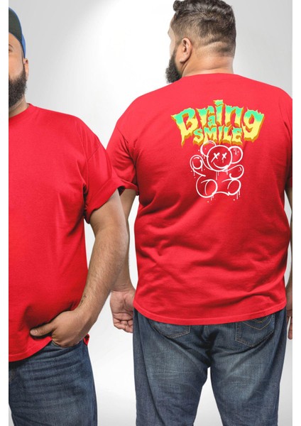 Beyin Gülüşü Büyük Beden Kırmızı Tişört Kadın Erkek Ünisex Sırt Baskılı fiyatları
