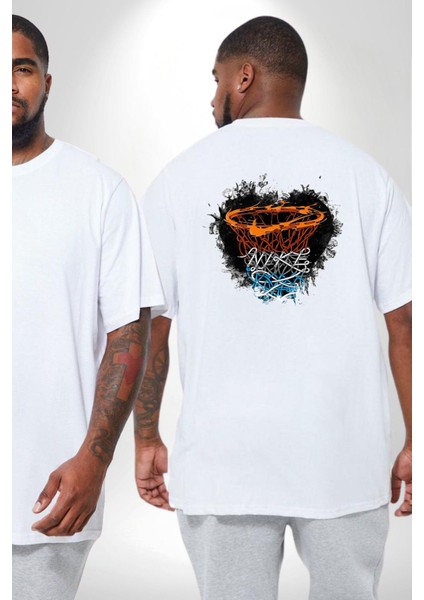 Basketbol Potası Bulutlu Beyaz Büyük Beden Beyaz Tişört Kadın Erkek Ünisex Sırt Baskılı fiyatları