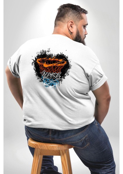Basketbol Potası Bulutlu Beyaz Büyük Beden Beyaz Tişört Kadın Erkek Ünisex Sırt Baskılı fırsatları