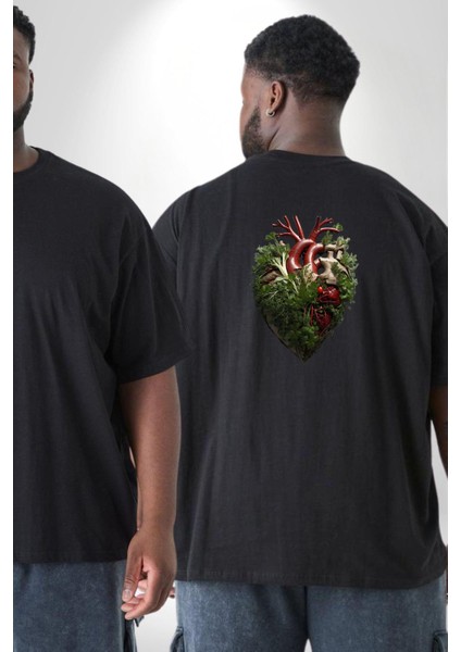 Doğanın Kalbi Yeşillikler Kalp Büyük Beden Siyah Tişört Kadın Erkek Ünisex Sırt Baskılı fiyatları