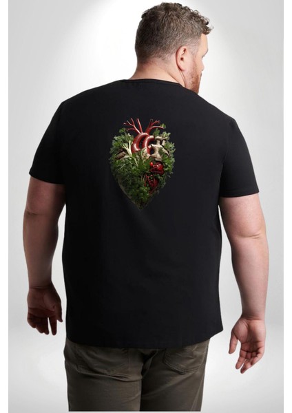 Doğanın Kalbi Yeşillikler Kalp Büyük Beden Siyah Tişört Kadın Erkek Ünisex Sırt Baskılı fırsatları