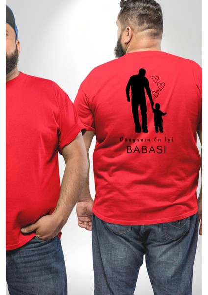 Babalar Günü Dünyanın En Iyi Babası Büyük Beden Kırmızı Tişört Kadın Erkek Ünisex Sırt Baskılı fiyatları