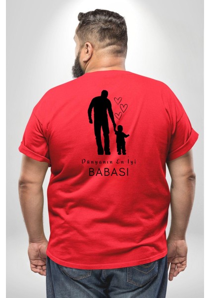 Babalar Günü Dünyanın En Iyi Babası Büyük Beden Kırmızı Tişört Kadın Erkek Ünisex Sırt Baskılı fırsatları