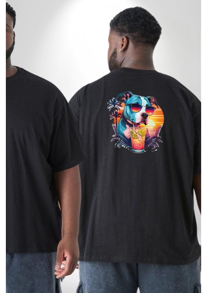 Tatil Köpek Soğuk Kokteyl Içeçek Büyük Beden Siyah Tişört Kadın Erkek Ünisex Sırt Baskılı fiyatları