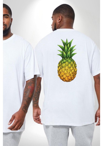 Ananas Meyve Büyük Beden Beyaz Tişört Kadın Erkek Ünisex Sırt Baskılı fiyatları