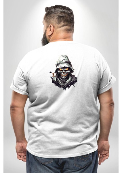 Kasaba Kurukafa Ninja Büyük Beden Beyaz Tişört Kadın Erkek Ünisex Sırt Baskılı