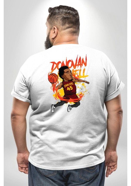 Donovan Mitchell Basketbol Karikatür Büyük Beden Beyaz Tişört Kadın Erkek Ünisex Sırt Baskılı