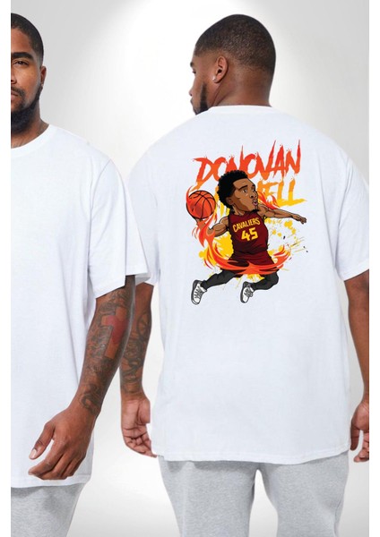 Donovan Mitchell Basketbol Karikatür Büyük Beden Beyaz Tişört Kadın Erkek Ünisex Sırt Baskılı fiyatları